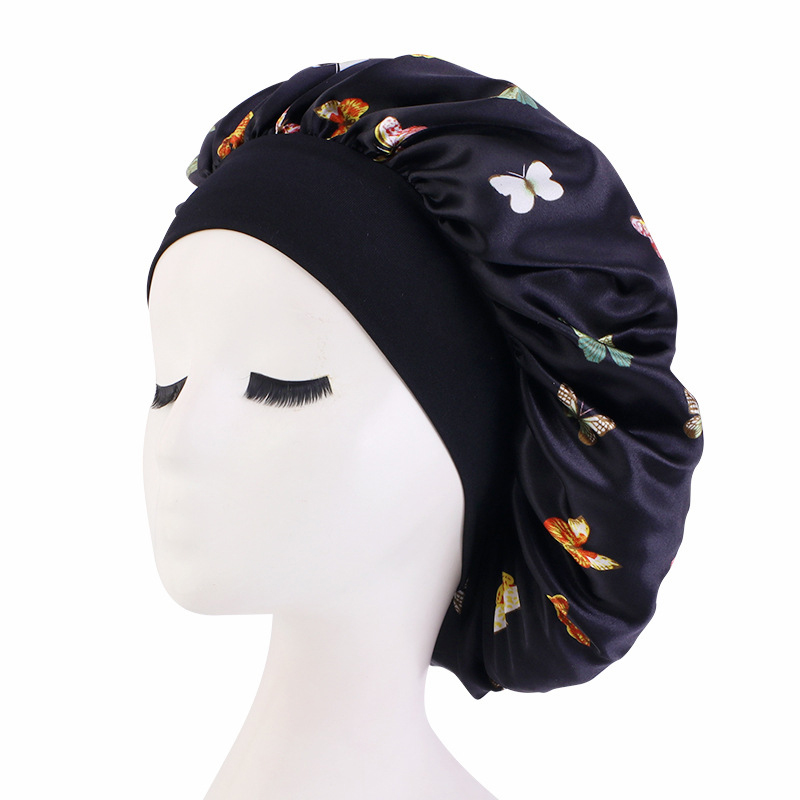 Pattern Satin Headscarf Hat Sleeping Bonnet Women Hair Wrap Elastic Band Cap For Brimmed Night Hat Bath Cap Extra Large Satin Silky Bonnet Sleep with Premium Elastic Band Headwear