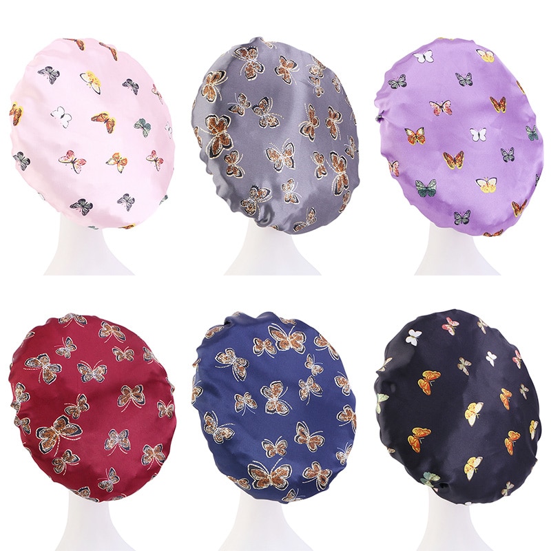 Pattern Satin Headscarf Hat Sleeping Bonnet Women Hair Wrap Elastic Band Cap For Brimmed Night Hat Bath Cap Extra Large Satin Silky Bonnet Sleep with Premium Elastic Band Headwear