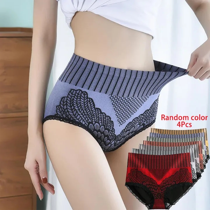 4PCS Women'S Panties Underwear Seamless Briefs High Waist Bodyshaper Ladies Underpants Plus Size, Briefs High Elasticity Lace Lingerie Ladies Underwear Seamless Tummy Control Panties