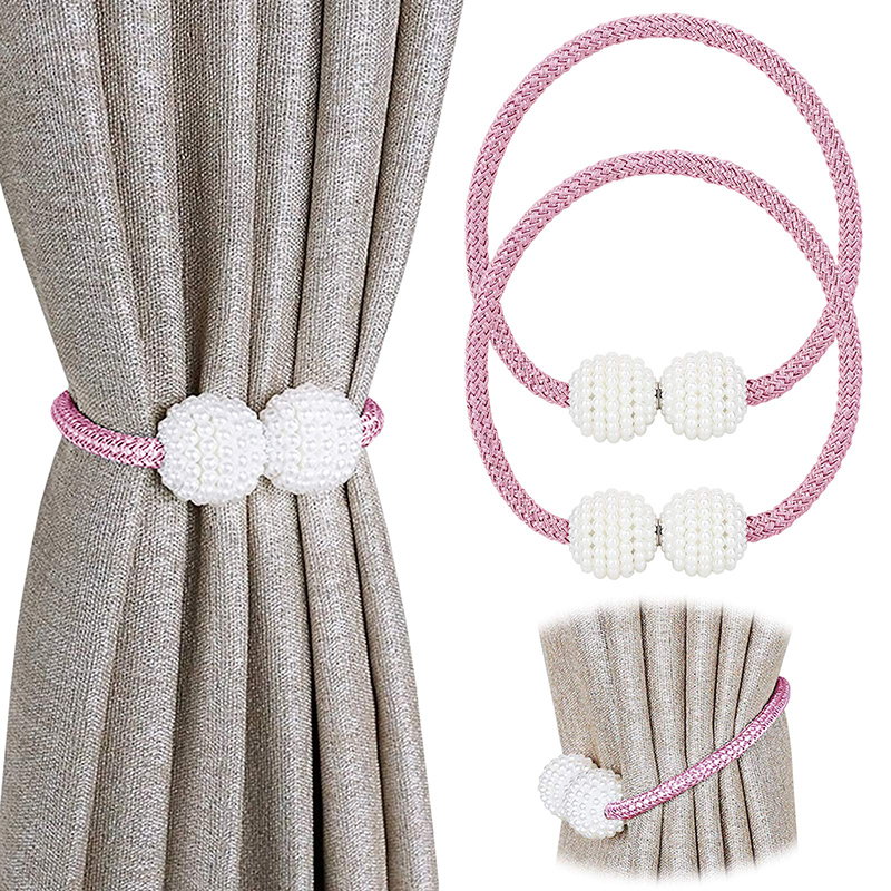 Magnetic Curtain Tiebacks Clips - Window Tie Backs Holders Curtain Buckle Tether Curtain Home Decoration Pearl Magnetic Buckle for Office Decorative Rope Holdbacks Classic Tiebacks Design