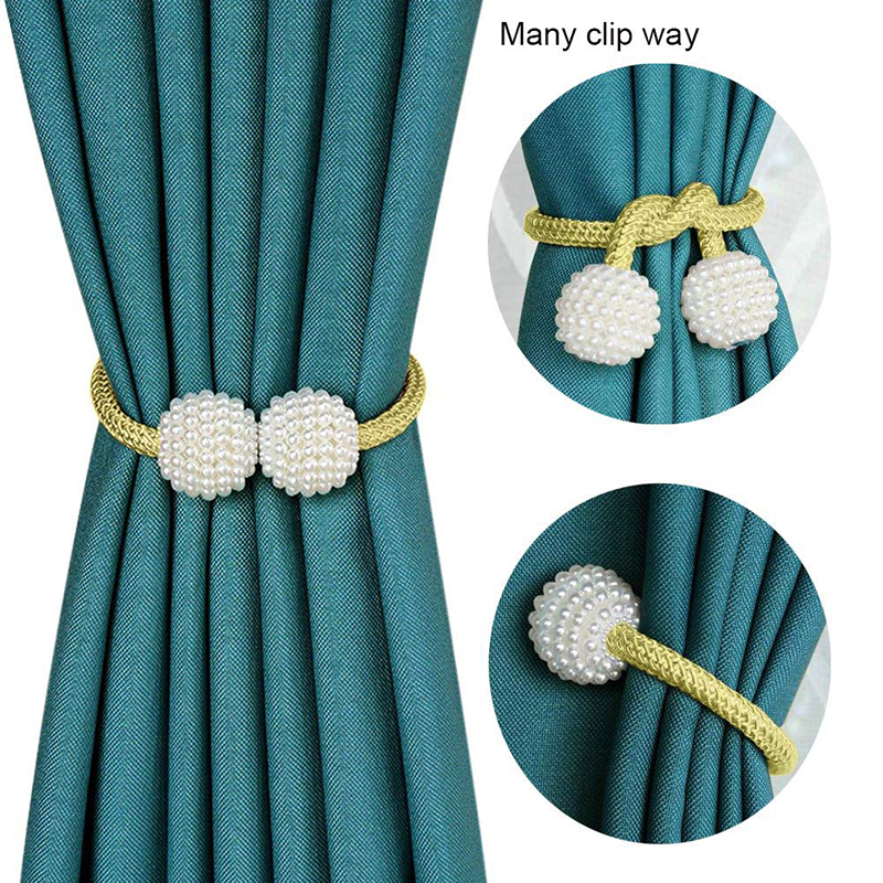 Magnetic Curtain Tiebacks Clips - Window Tie Backs Holders Curtain Buckle Tether Curtain Home Decoration Pearl Magnetic Buckle for Office Decorative Rope Holdbacks Classic Tiebacks Design