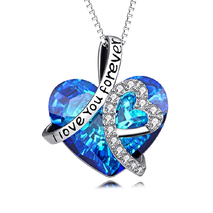 New Arrivals I Love You Forever Necklace, Everlasting Heart Birthstone Necklace, Heart Pendant Necklace For Women Exquisite Jewelry Blue Crystal Forever Love Charm Necklace Valentine's Day Gift