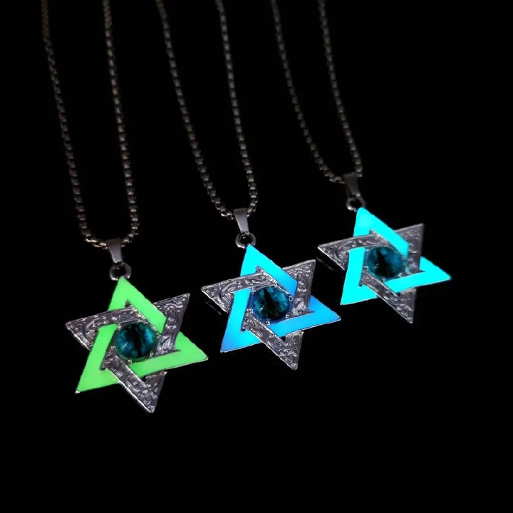 Glowing Necklace Moon Lotus Flower Shaped Pendant Star of David Necklace stainless steel Tantrism Hexagram Necklace GLOW in the DARK night gifts men women girl