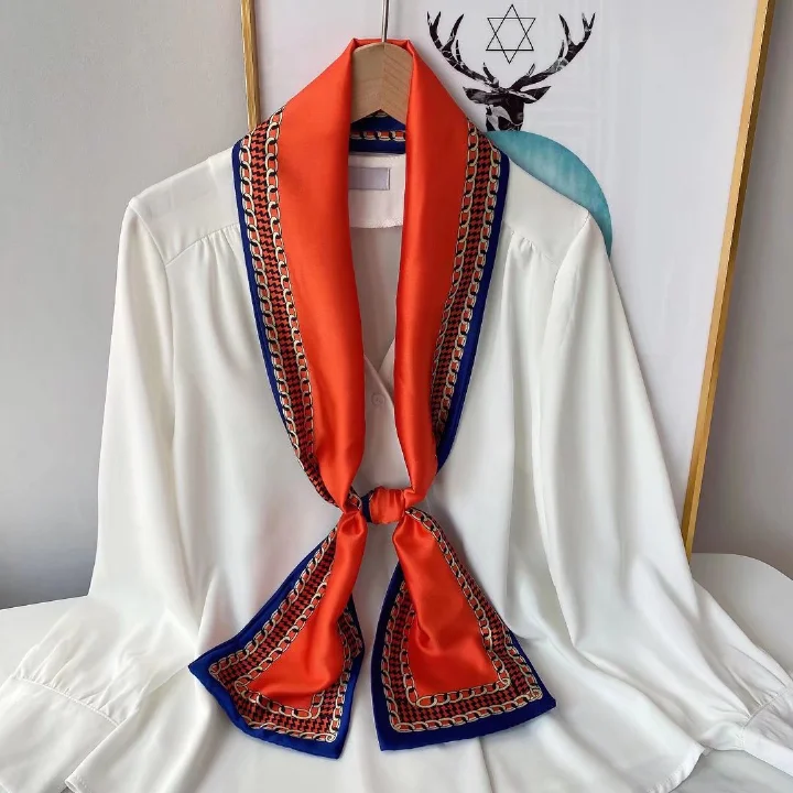 Imitation silk scarf in the long ribbon new thin ribbon ribbon long small silk scarf mother woman spring and autumn style western fashion matching shirt versatile senior sense