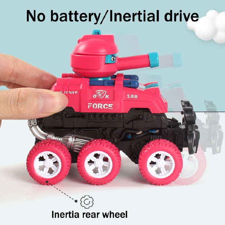 Inertia drive Color six wheel tank model Impact Morphs can fire shells Boy's toy Child's birthday gift Collision Tank Morphs Child's toy can fire off road six wheel inertia toy car red