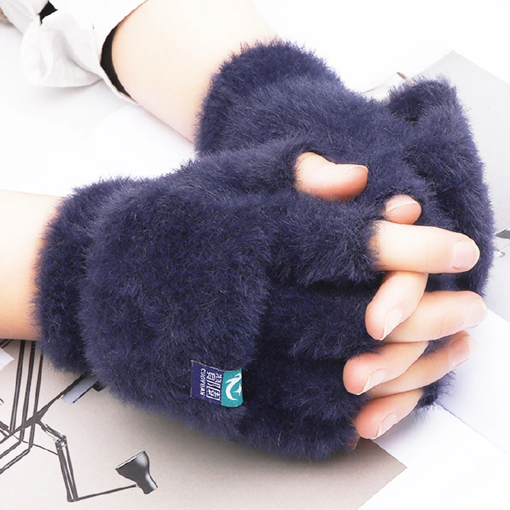 Men and women's plush gloves provide warmth during winter. Autumn and Winter Dew Finger Plush Gloves. Men's and women's warm gloves, thickened flap and imitation mink nylon gloves