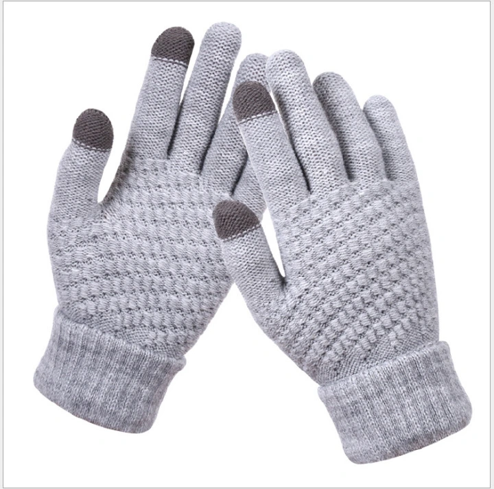 Foreign trade warm and cold thickening adult women's winter knitted touch screen gloves Touch screen gloves women's winter knitted and fleece jacquard thickening non-slip warm fashion winter gloves