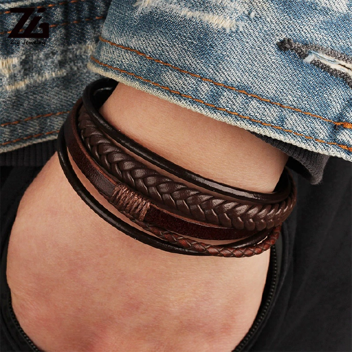 2023 European And American Style Cowhide Bracelet Braided Leather Rope Bracelet  Cross Border Popular Original European And American Men's Jewelry Fashion Leather Rope Hand Woven Bracelet