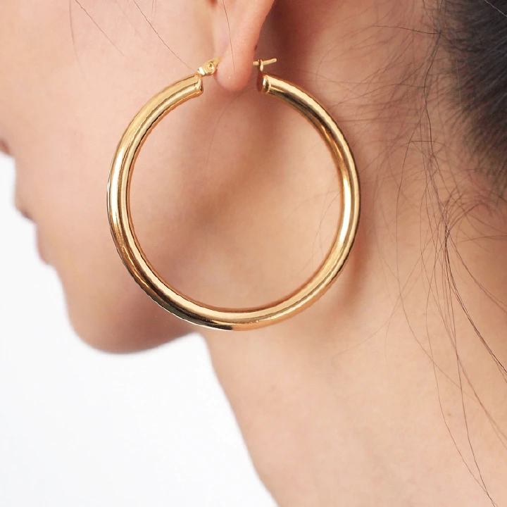 Anniversary, Engagement, Gift, Party, Wedding, Travel, Punk 55mm Diameter Wide Hoop Earrings for Women's New Fashion Temperament Hip Hop Fashion Stainless Steel Round Big Gold Hoop Earrings for Women