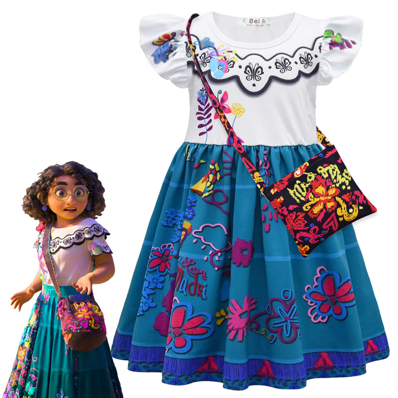 Kid Products Gilrs Clothes Magic Full House Encanto Mirabell Children's Skirt Girls' Flying Sleeve Dress Soft Smooth Material Kids Cosplay Skirt Cartoon Dresses