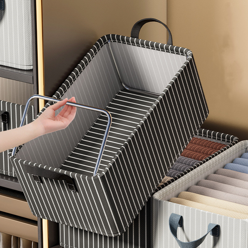 Cloth Storage Box Household Dormitory Wardrobe Steel Frame Upgraded Storage Box Debris Sorting Fabric Desktop Storage Basket Open Storage Bins Wardrobe Organizer