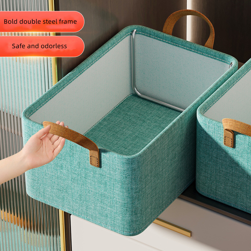Cloth Storage Box Household Dormitory Wardrobe Steel Frame Upgraded Storage Box Debris Sorting Fabric Desktop Storage Basket Open Storage Bins Wardrobe Organizer