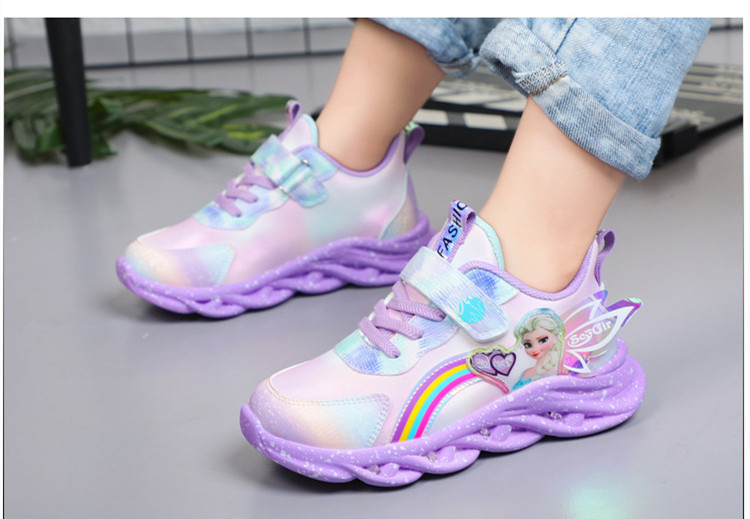 New Elsa Princess Shoes Breathable Sneakers Soft Sole Children's Girls' Shoes Glow Girls' Sports Shoes with Lights for Kids