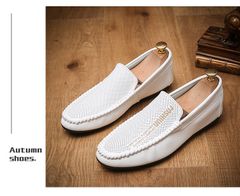 Buy A Size Larger Than Usual FBK FASHION The New Boys Loafers & Slip Male Fashion Shoes Lazy A Pedal Soft Bottom Leisure Joker Drive Men's PU Shoes White 40