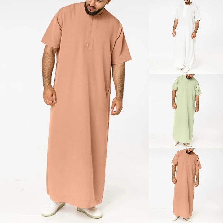 Muslim Men's Shirt Zip Muslim Abaya Round Neck Zip Lock Man Robes Fashion Cotton Confortable Clothes