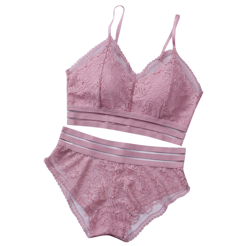 Japanese sexy lace wrap chest strap beauty back tube top no steel ring bra and sexy panties set