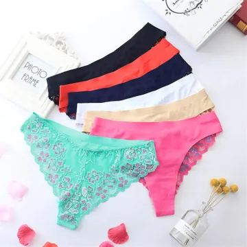 Women Underwear Brief Non-Trace Ice Silk Breathable Midwaist Solid Color  5PC 