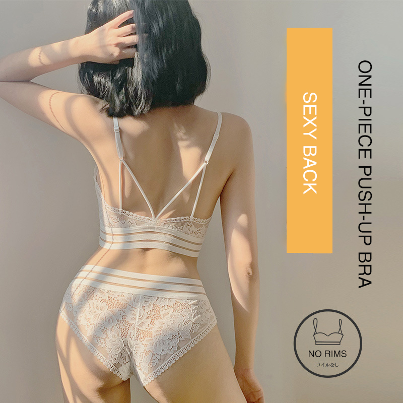 Japanese sexy lace wrap chest strap beauty back tube top no steel ring bra and sexy panties set