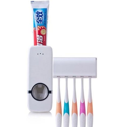 Toothpaste Dispenser plus Toothbrush Holder Set, Can hold 5 Toothbrushes- Assorted Colours