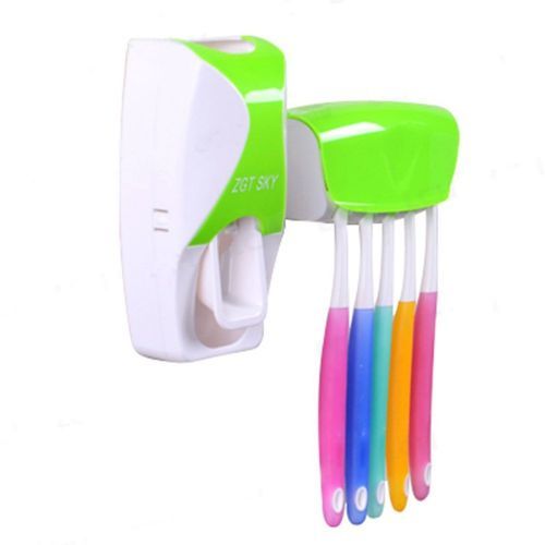 Toothpaste Dispenser plus Toothbrush Holder Set, Can hold 5 Toothbrushes- Assorted Colours