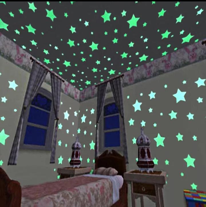3D Stars Glow In The Dark Wall Stickers Luminous Fluorescent For Bedroom Ceiling Home Decor Mixed