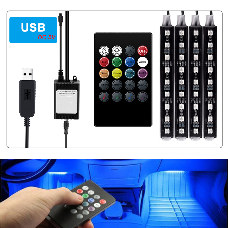 Car Interior Atmosphere LED RGB Strip Light Dash Floor Foot RGB LED Strip Interior Accessories