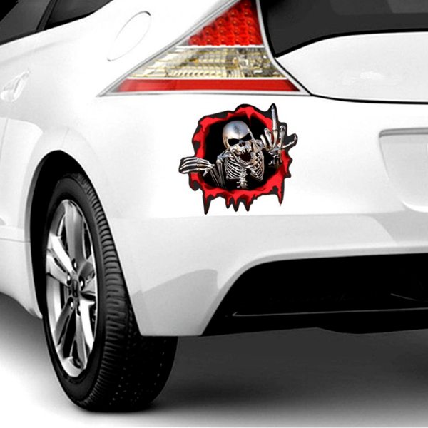 15*14cm 3D Skeleton Skull In The Bullet Hole Car Stickers Funny Colorful Car Stickers Scary  Paint, Body & Trim