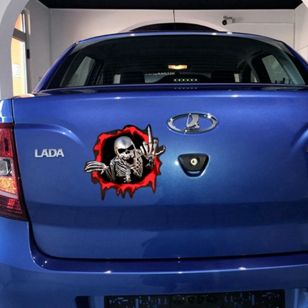 15*14cm 3D Skeleton Skull In The Bullet Hole Car Stickers Funny Colorful Car Stickers Scary  Paint, Body & Trim