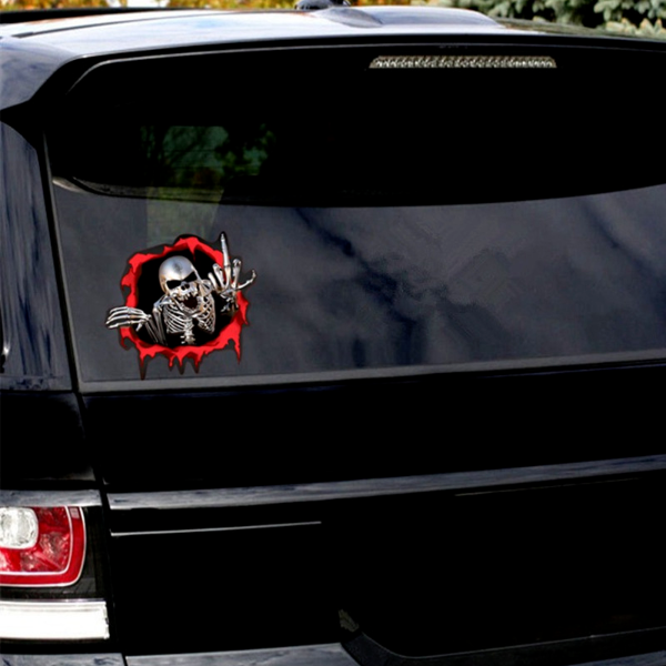 15*14cm 3D Skeleton Skull In The Bullet Hole Car Stickers Funny Colorful Car Stickers Scary  Paint, Body & Trim