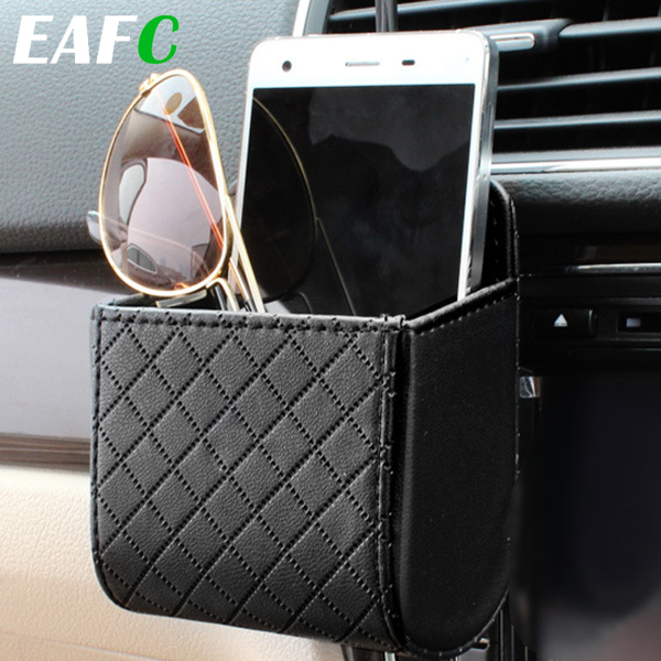 PU Leather Car Outlet Air Auto Vent Trash Box Auto Mobile Phone Holder for Supplies Car Styling Bag Interior Accessories