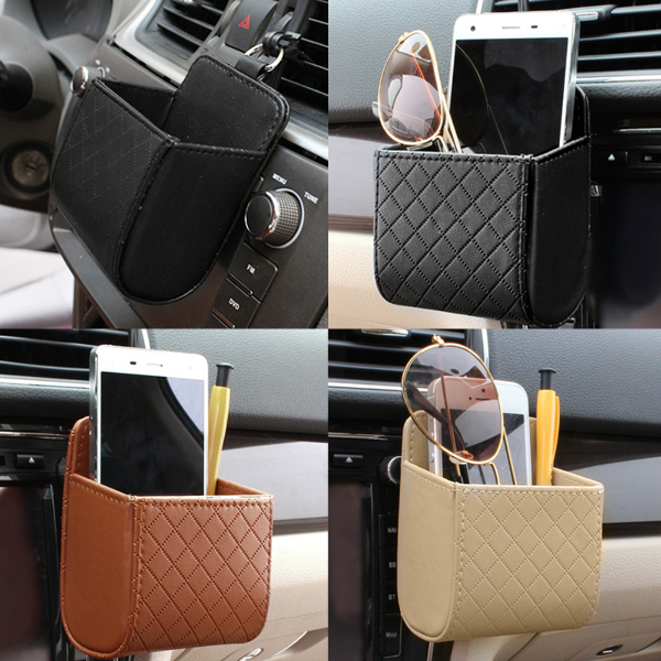 PU Leather Car Outlet Air Auto Vent Trash Box Auto Mobile Phone Holder for Supplies Car Styling Bag Interior Accessories
