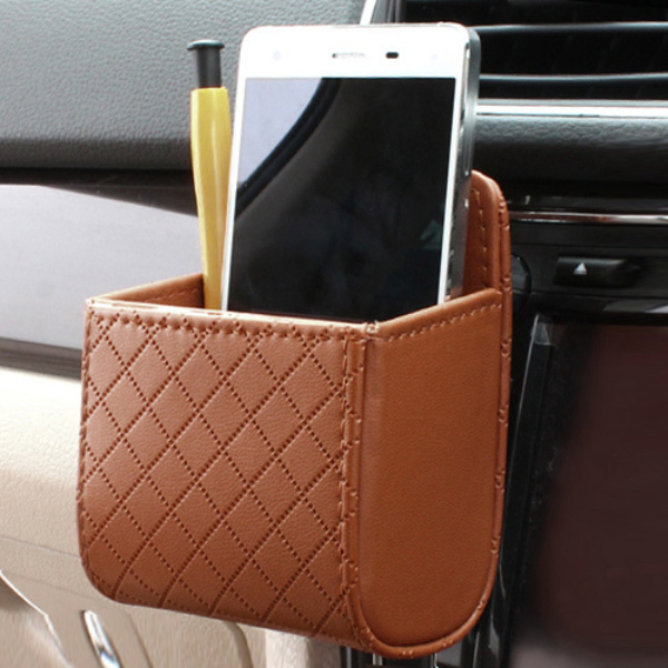 PU Leather Car Outlet Air Auto Vent Trash Box Auto Mobile Phone Holder for Supplies Car Styling Bag Interior Accessories
