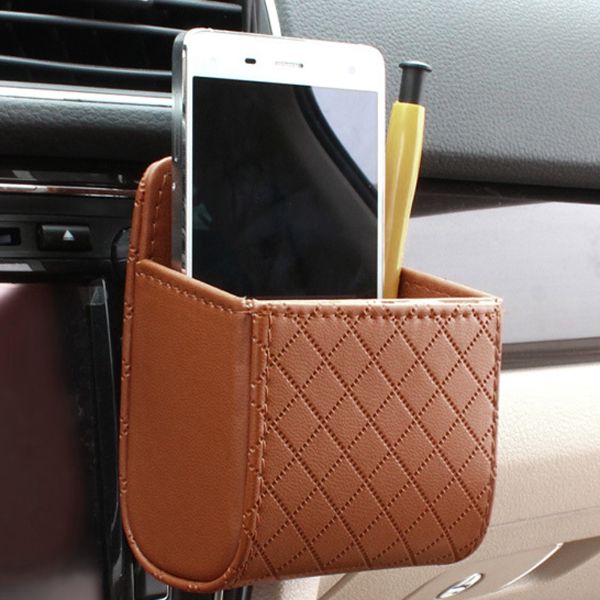 PU Leather Car Outlet Air Auto Vent Trash Box Auto Mobile Phone Holder for Supplies Car Styling Bag Interior Accessories