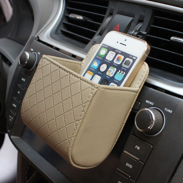 PU Leather Car Outlet Air Auto Vent Trash Box Auto Mobile Phone Holder for Supplies Car Styling Bag Interior Accessories
