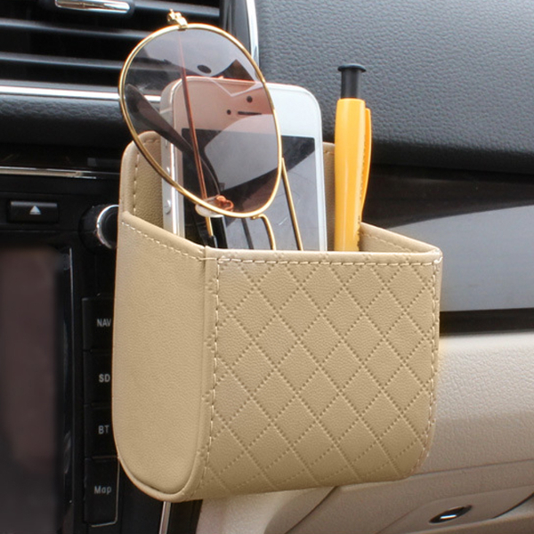PU Leather Car Outlet Air Auto Vent Trash Box Auto Mobile Phone Holder for Supplies Car Styling Bag Interior Accessories