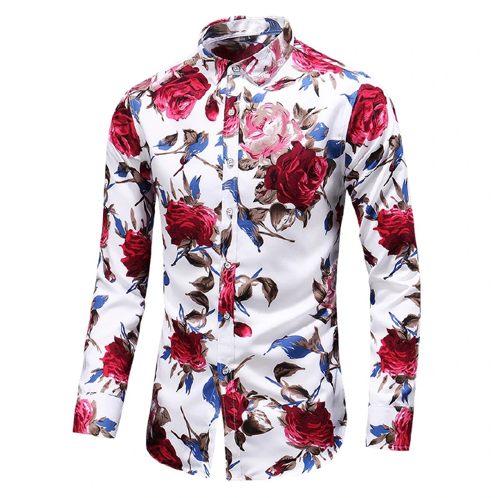 Shirts Spring Autumn Men'S Long-Sleeved Floral Shirt Cross-Border Large Size Lapel Slim Shirt Non-Ironing Casual Men'S Wear