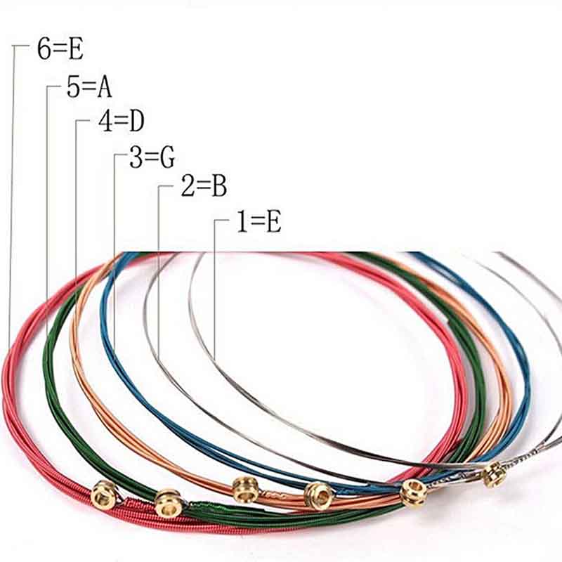 6Pcs/Set Acoustic Guitar Strings Rainbow Colorful Guitar Strings E-A Instrument Accessories