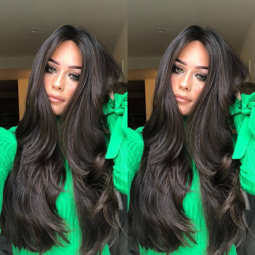 High grade rose net chemical fiber hair black long curly hair with large Wigs