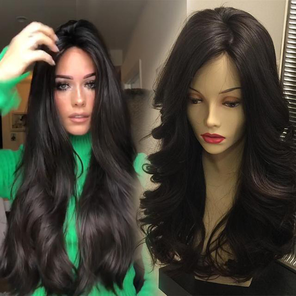 High grade rose net chemical fiber hair black long curly hair with large Wigs