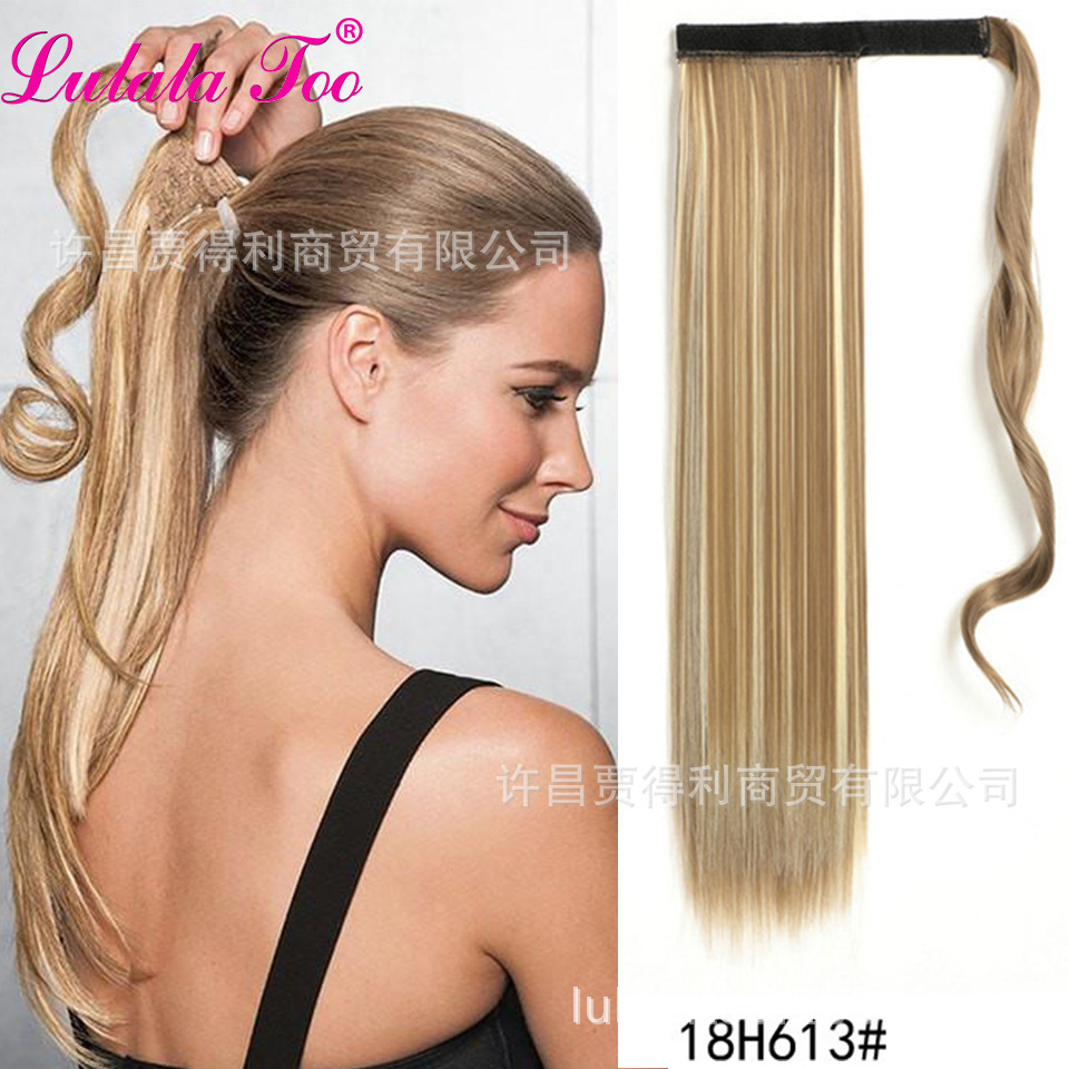 Cross-border Velcro black straight hair online celebrity wigs ponytail braids