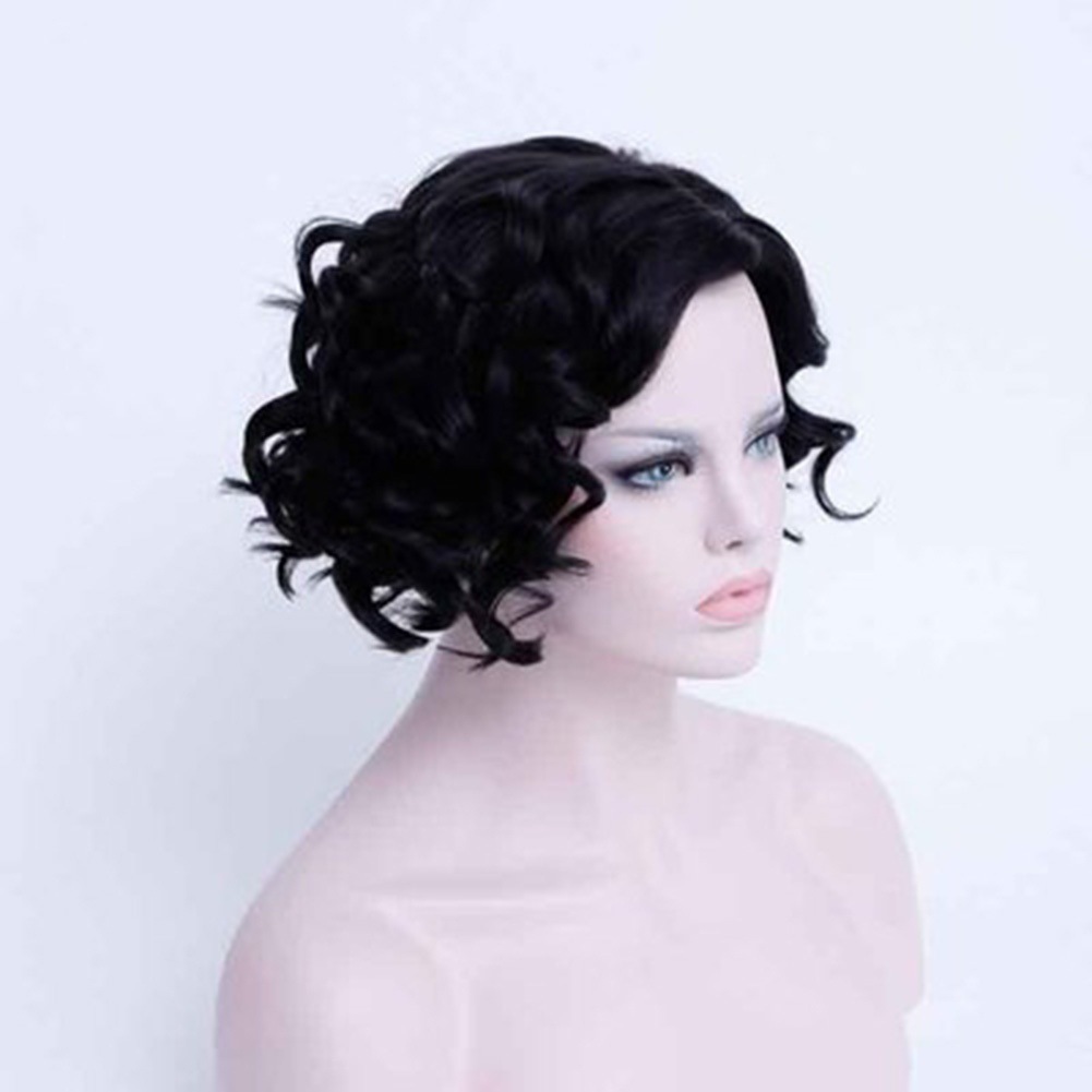 Wigs Black wig curly rose net headgear