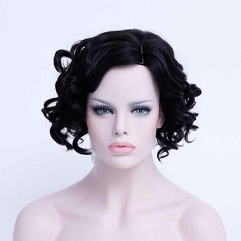Wigs Black wig curly rose net headgear