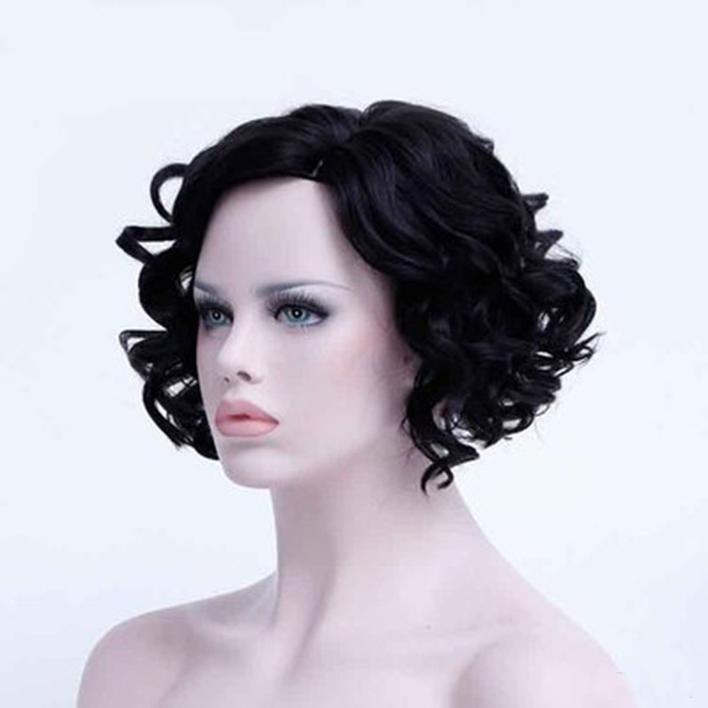 Wigs Black wig curly rose net headgear