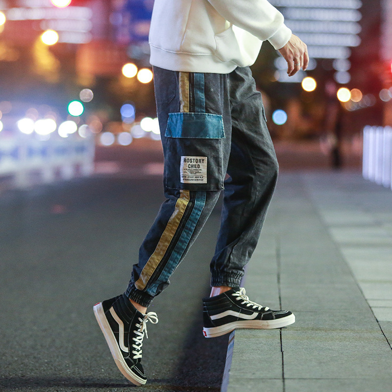 Men's wear retro wear color matching casual  Trousers