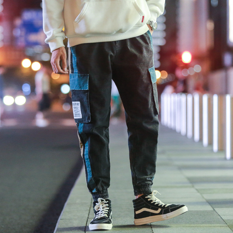 Men's wear retro wear color matching casual  Trousers