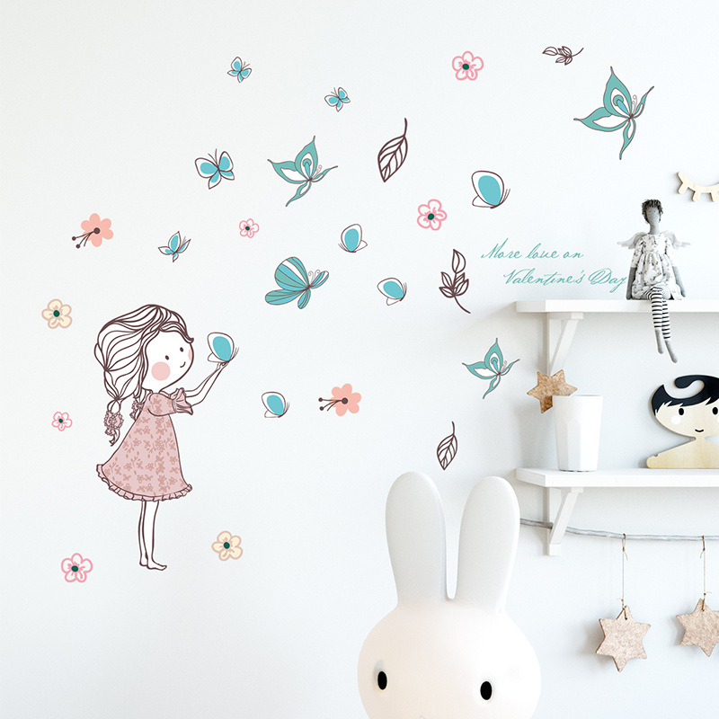 Flying butterfly girl wall stickers bedroom Girls room home decoration  Home Decor