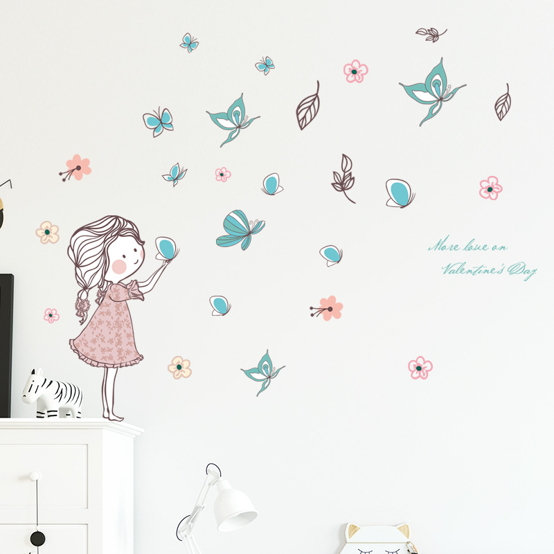 Flying butterfly girl wall stickers bedroom Girls room home decoration  Home Decor