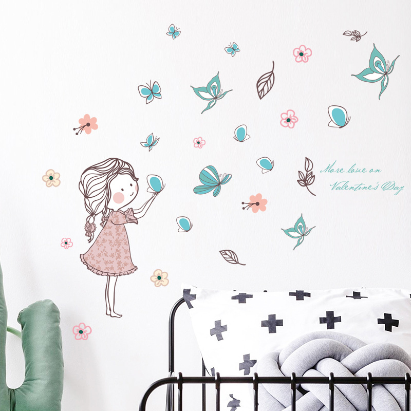 Flying butterfly girl wall stickers bedroom Girls room home decoration  Home Decor
