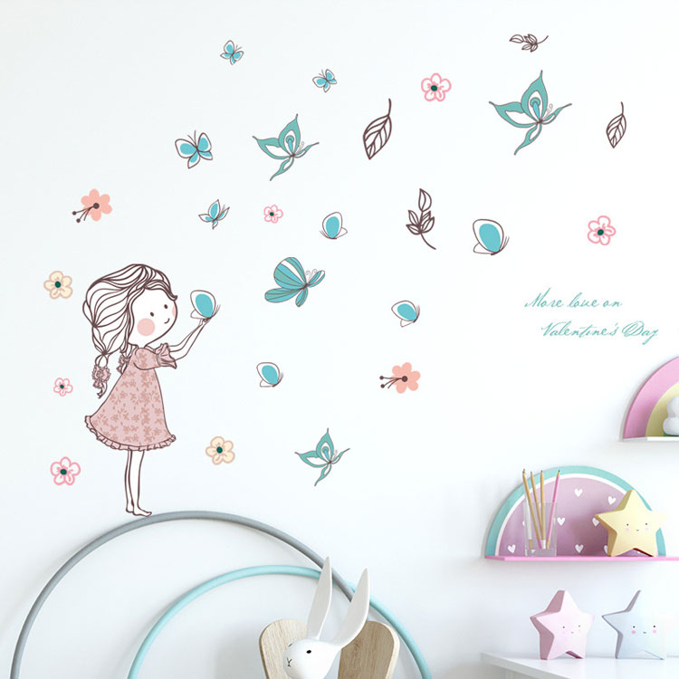 Flying butterfly girl wall stickers bedroom Girls room home decoration  Home Decor