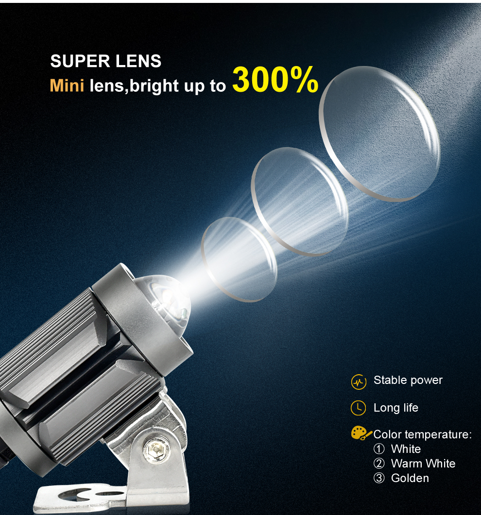 1 pcs LED Motorcycle Headlight Tri-Color Projector Bi Lens Moto Bike Mini Lights &amp; Lighting Accessories